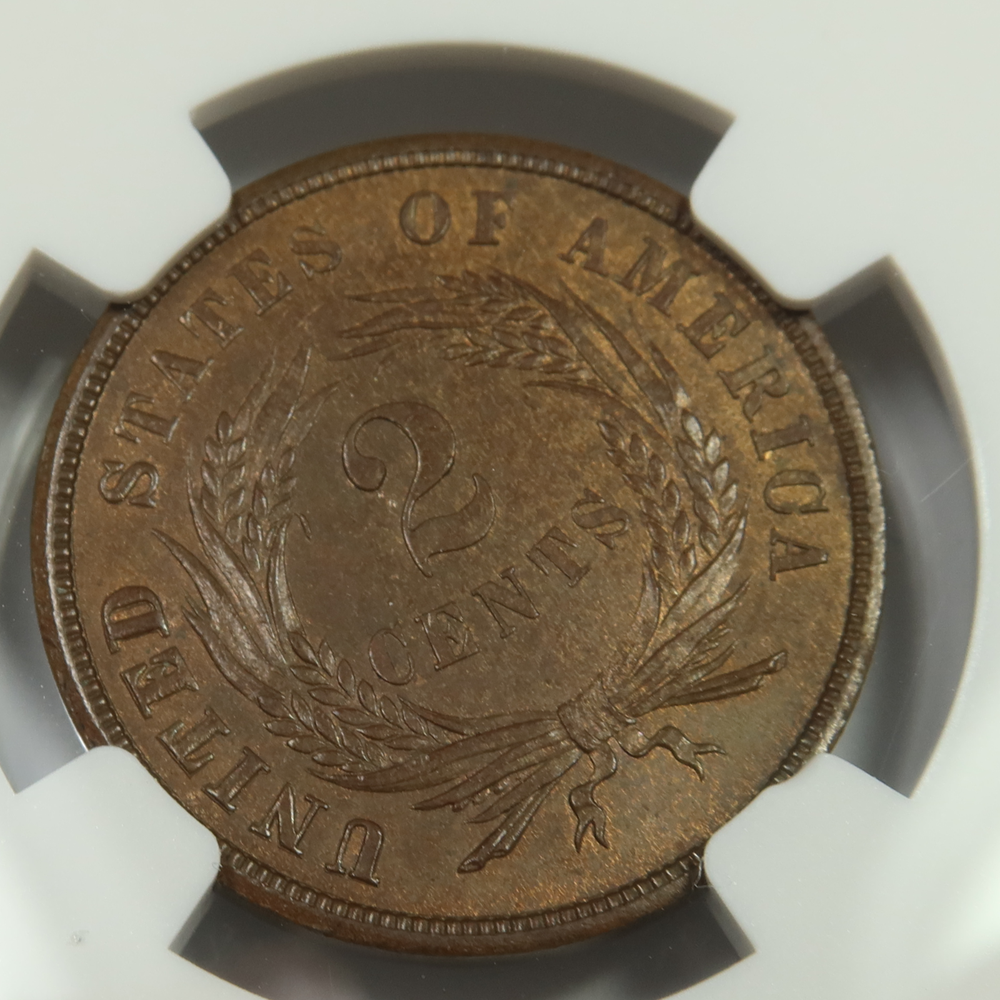 1865 NGC MS64 BN - Plain 5 - Two Cent Piece - 2c US Coin #48223A