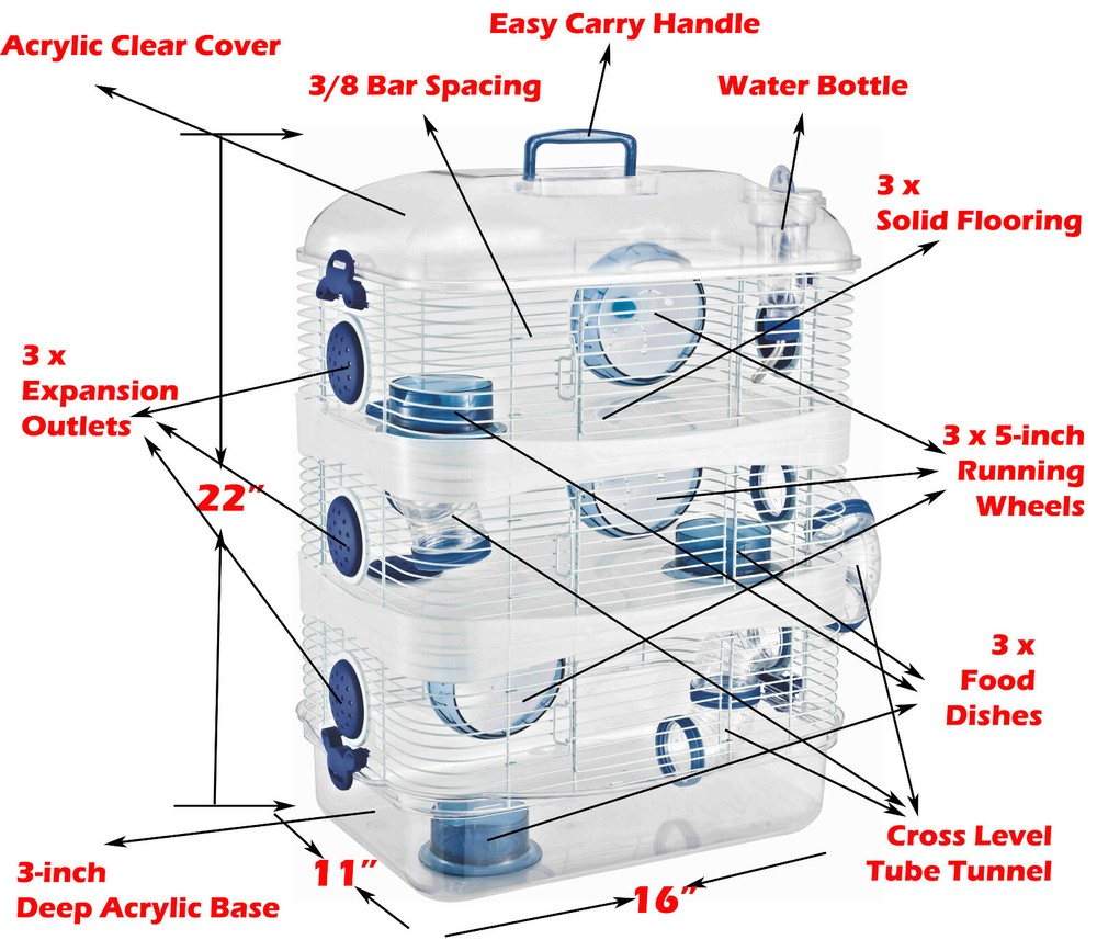 3-Solid Level Sparkle Clear Dwarf Hamster Rodent Gerbil Mice Habitat Wheel Cage