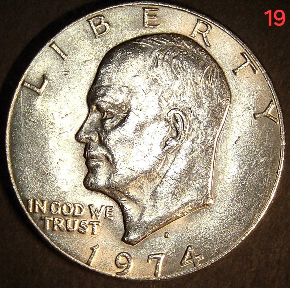 💥💥1974 D ERROR "Ike" Eisenhower $1 Almost Uncirculated