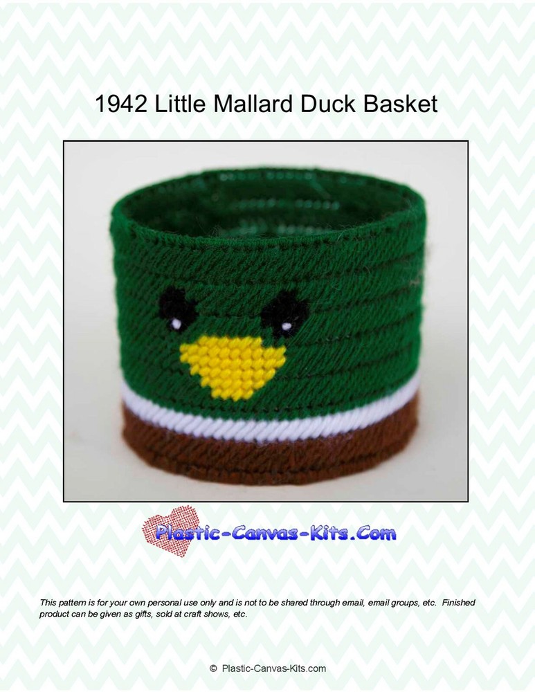 Little Mallard Duck Basket-Plastic Canvas Pattern or Kit
