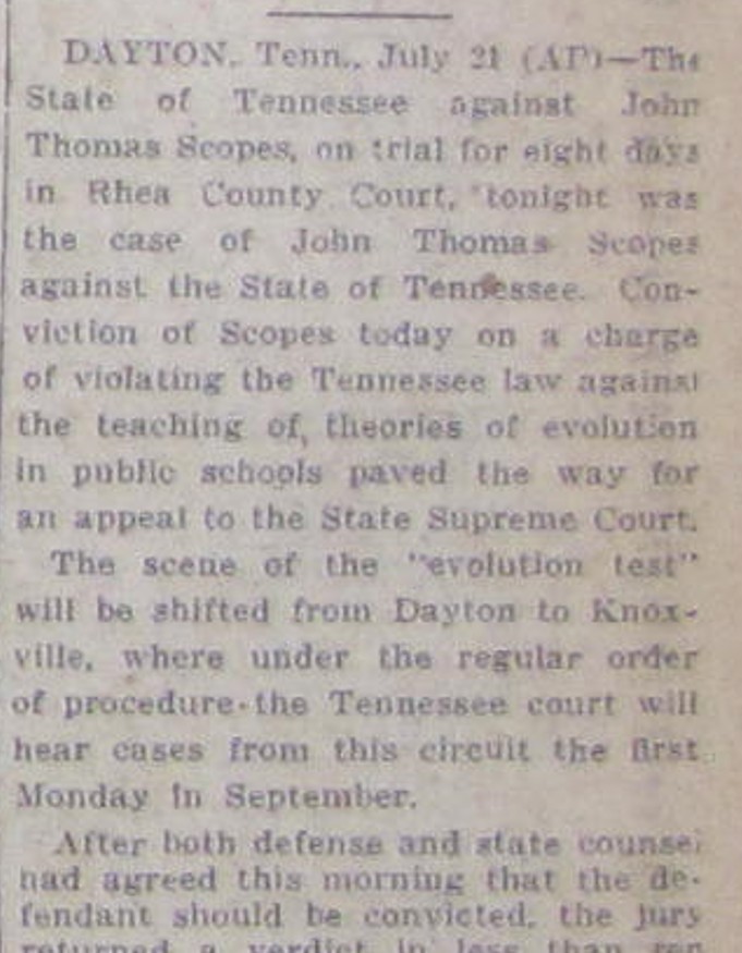Vintage 1925 Clarence Darrow Evolution Scopes Monkey Trial Newspaper