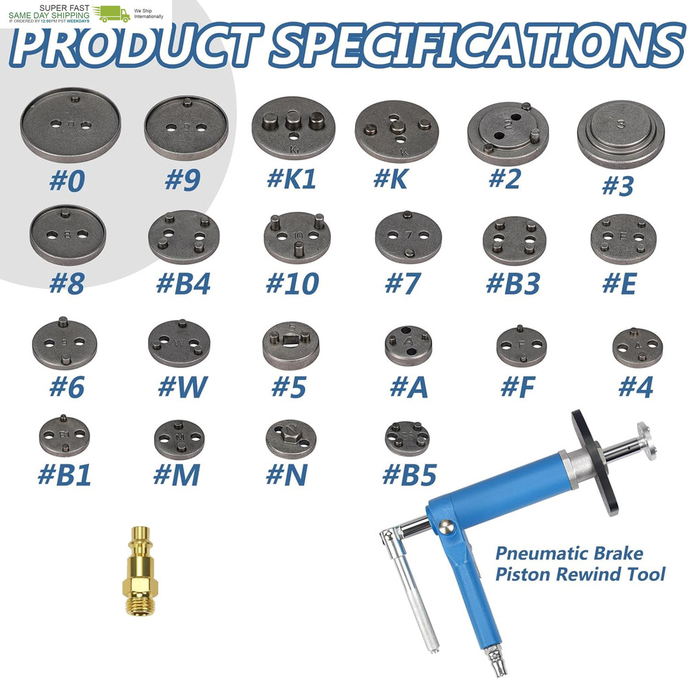Pneumatic Brake Caliper Compression Tool, 24PCS Air Disc Brake Piston Compressio