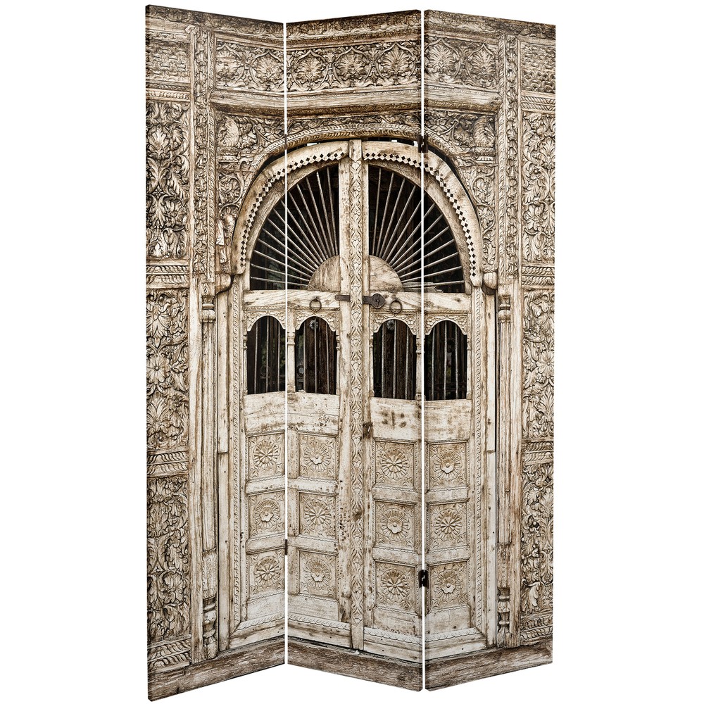 6 ft. Tall Double Sided Stone Doorway Canvas Room Divider