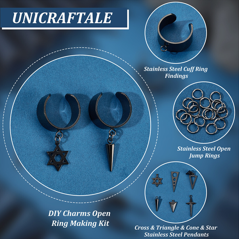 1box Charms Open Ring Making Kit Including Cross & Triangle & Cone & Star