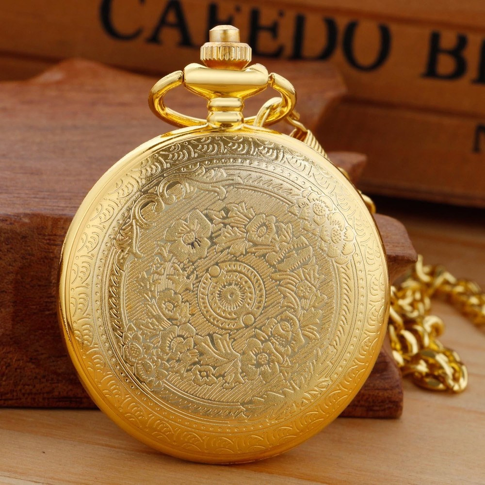 Gold Smooth Shield Round Case Quartz Pocket Watch Movement with...