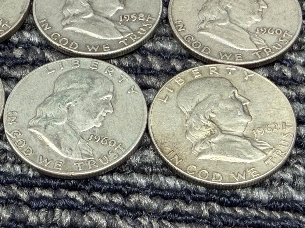 Benjamin Franklin Half Dollar Coins 90% Silver 6 coins $3 face #1