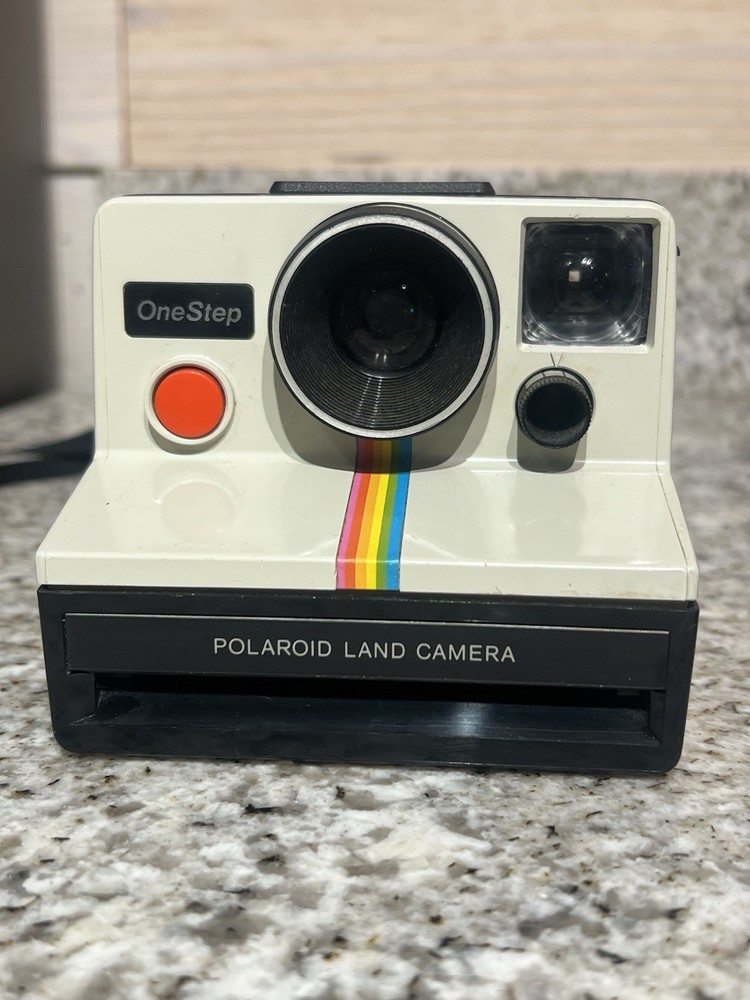 Vintage Polaroid One Step Land Camera White With Rainbow- Untested - One Owner