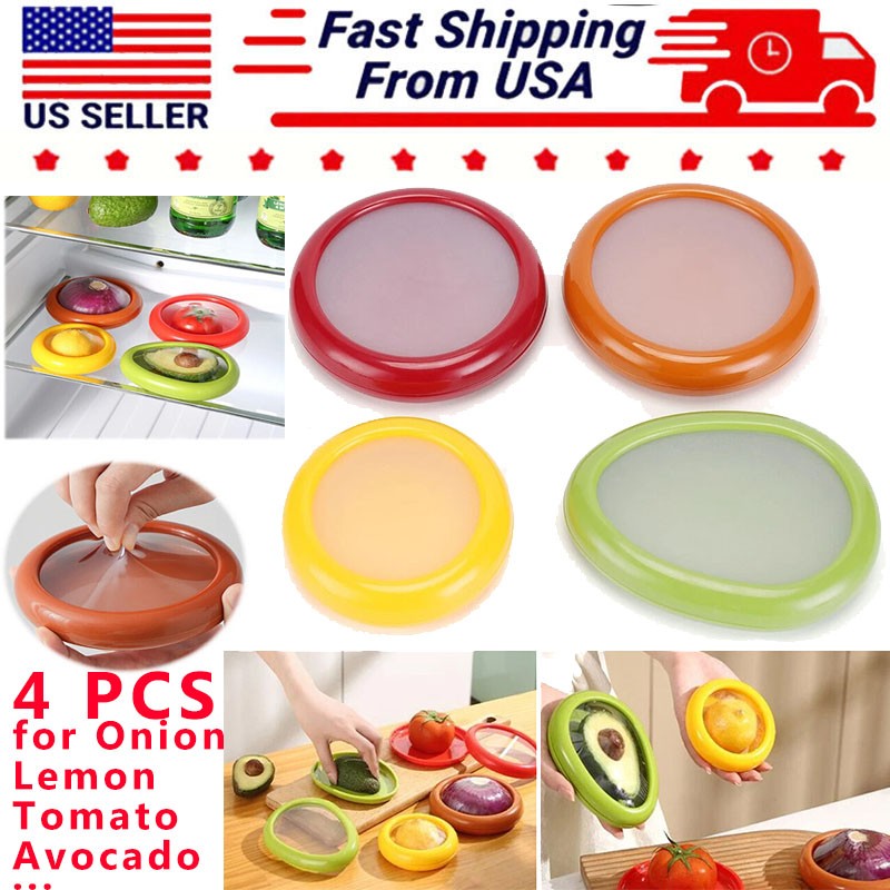 4PCS Plastic Fridge Fresh-Keeper Container for Avocado Onion & Half-Cut Fruit