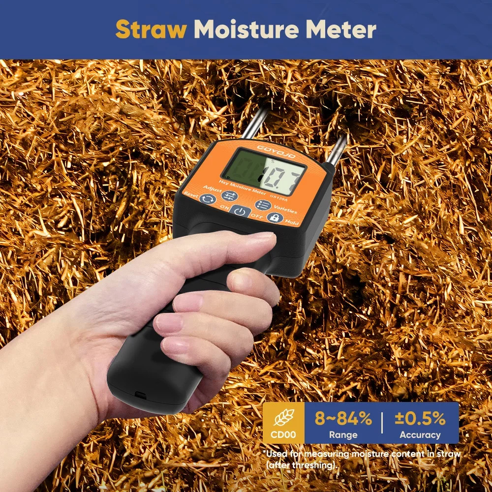Handheld Hay Moisture Meter Digital Humidity Content Tester Grass Hygrometer