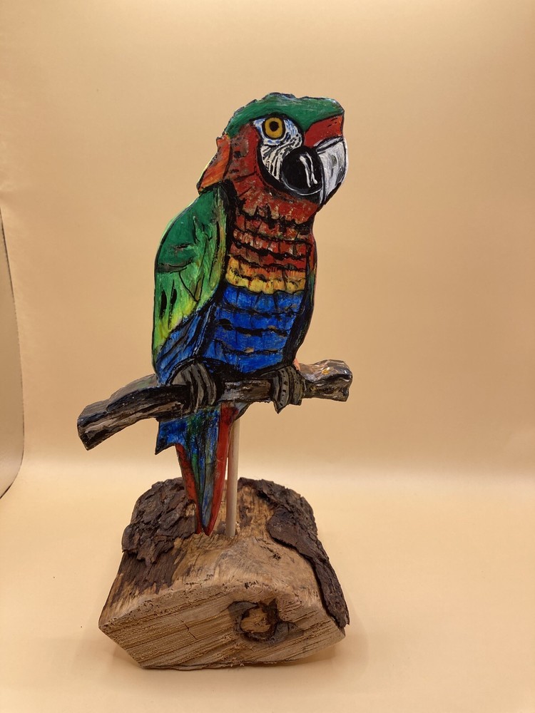 Hand Cut & Painted Wooden Parrot.