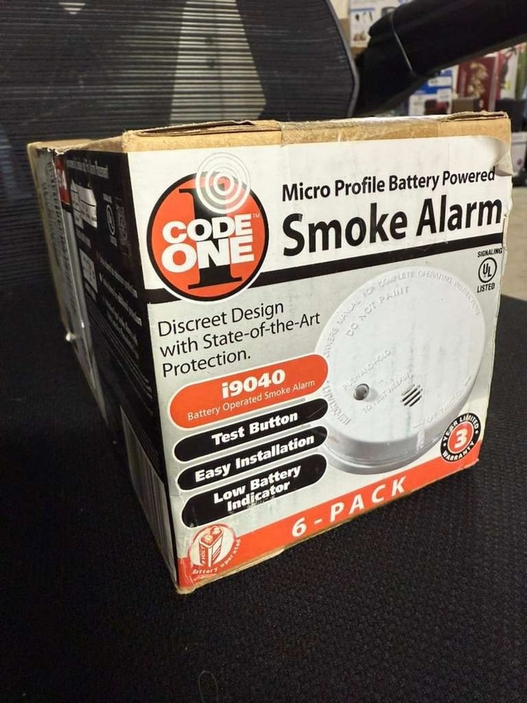 6 Code One Smoke Detector 4" Diameter 9V Battery Included, Ionization Sensor