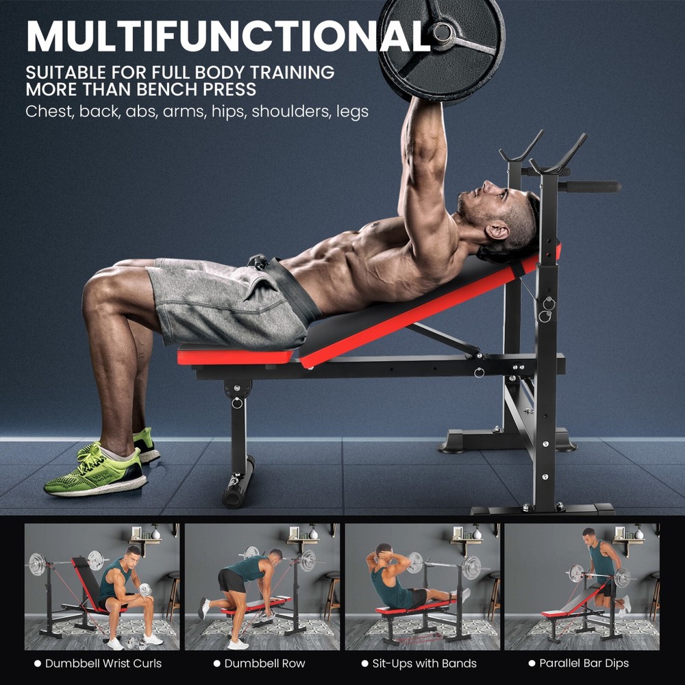 600lbs Adjustable Foldable Weight Bench Set w/Leg Developer Preacher Curl Rack^^