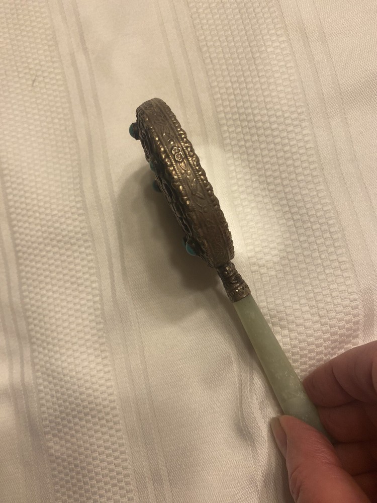 Chinese Hand Held Mirror Jade Handle
