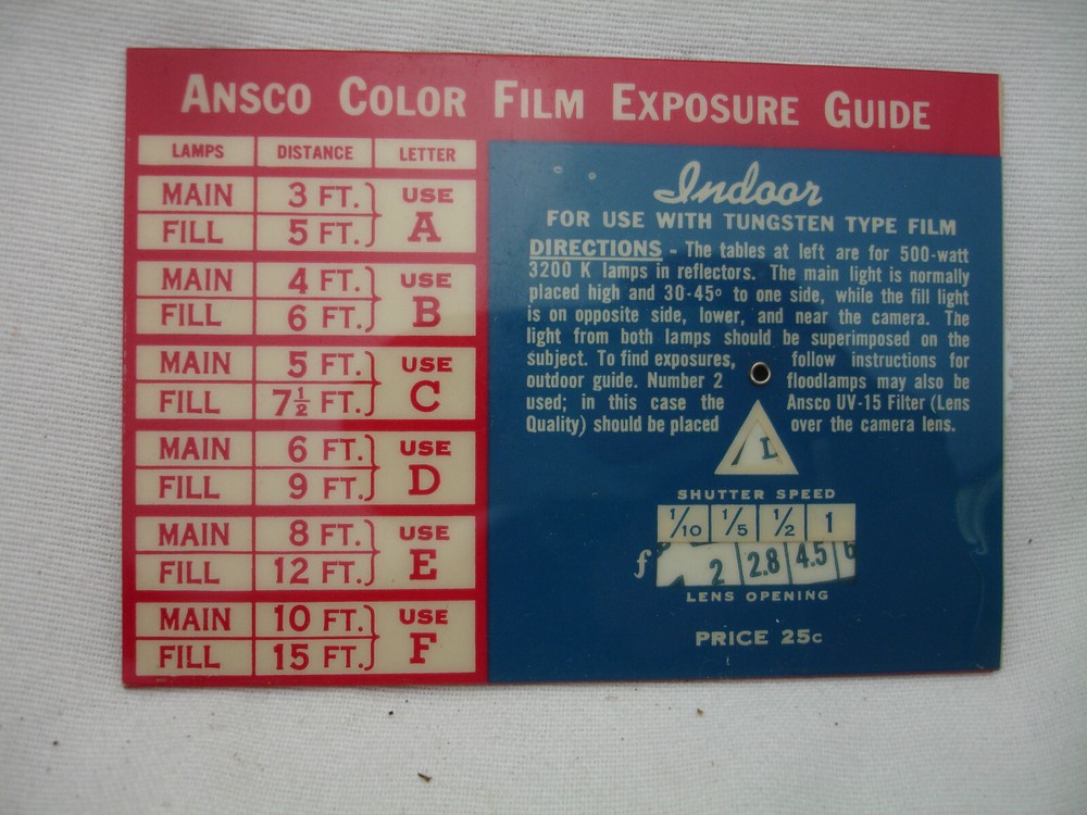 Ansco Color Film Exposure Guide