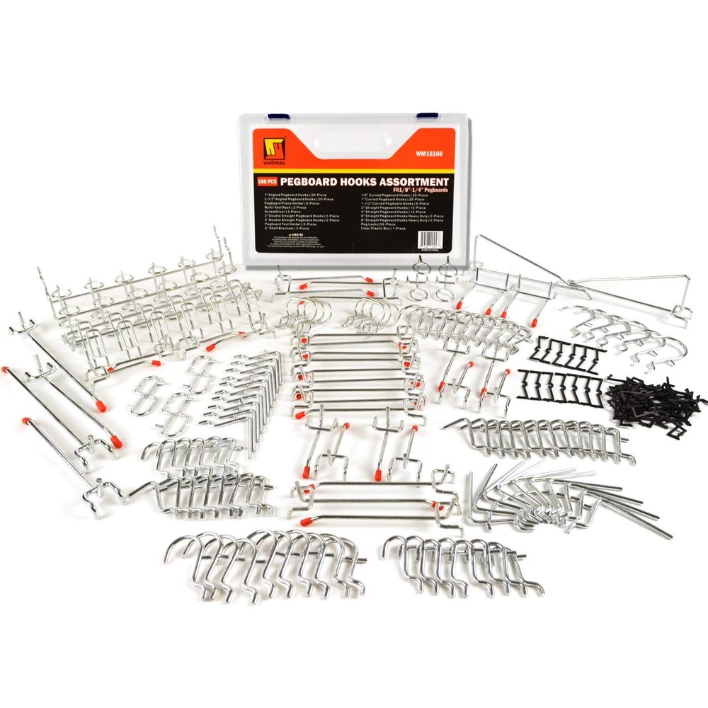 Pegboard Hooks Accessories Assortment 188 PC Heavy Duty Peg Board Hook Set