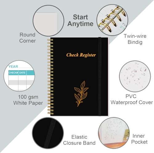 Check Register - A5 Checkbook Register for Personal Checkbook, Expense Black