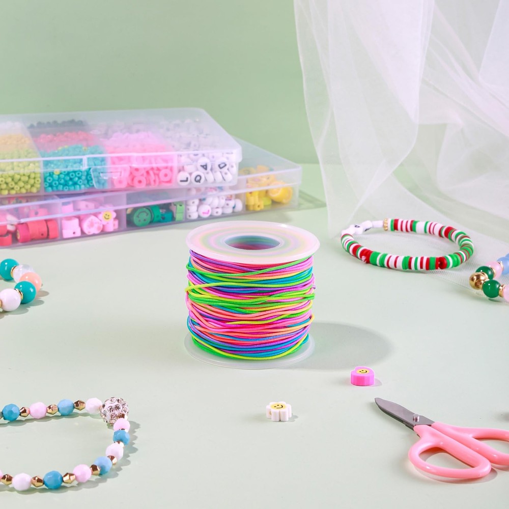 Elastic String for Bracelets, 1mm Sturdy Stretchy String Rainbow Elastic Cord...