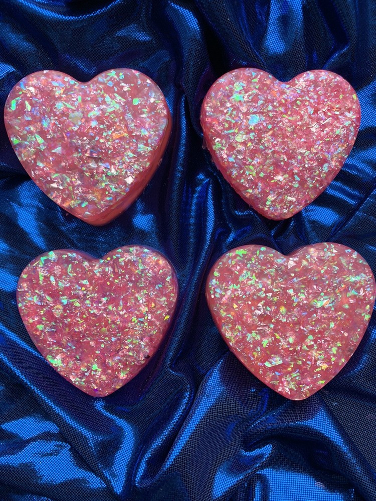 Handmade Iridescent Heart Magnets.