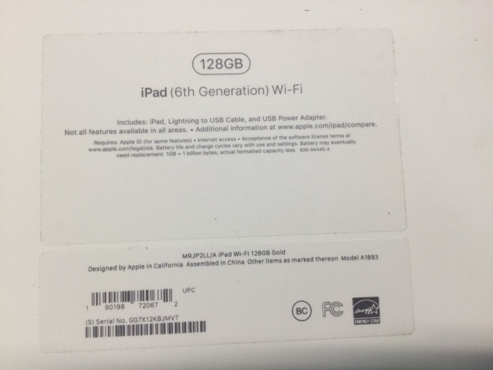 Apple iPad 6Th Generation 128GB Empty Box Only