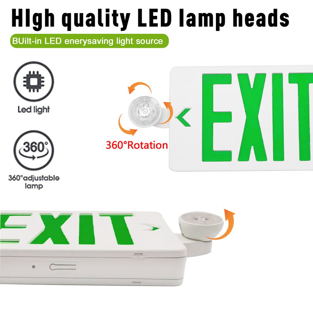 2 Pack Green LED Exit Sign, UL-Listed Emergency Light - Dual LED Lamp ABS Fire