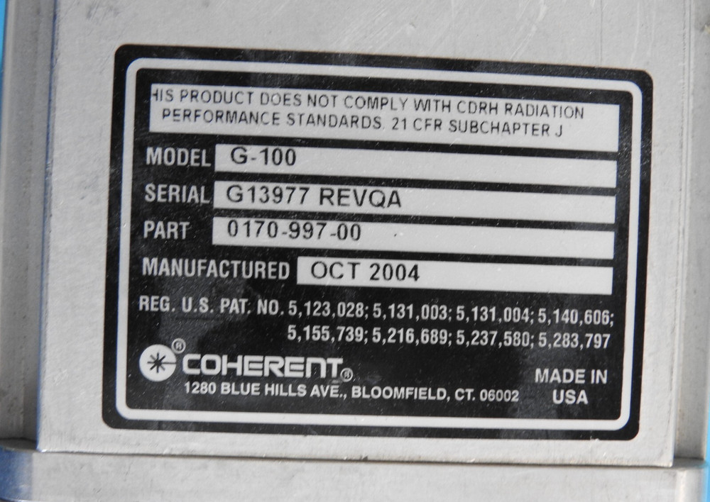 Coherent G-100 Laser, Unknown working Condition - As Is