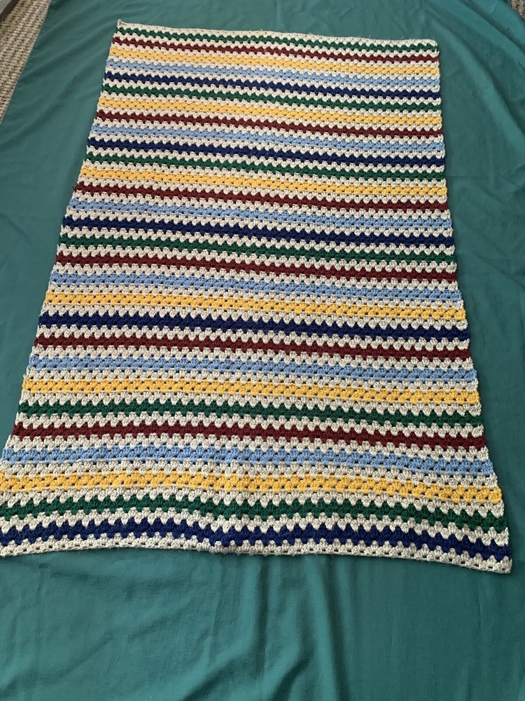 Crochet Throw Hand Made 58 X 38“ Multicolor