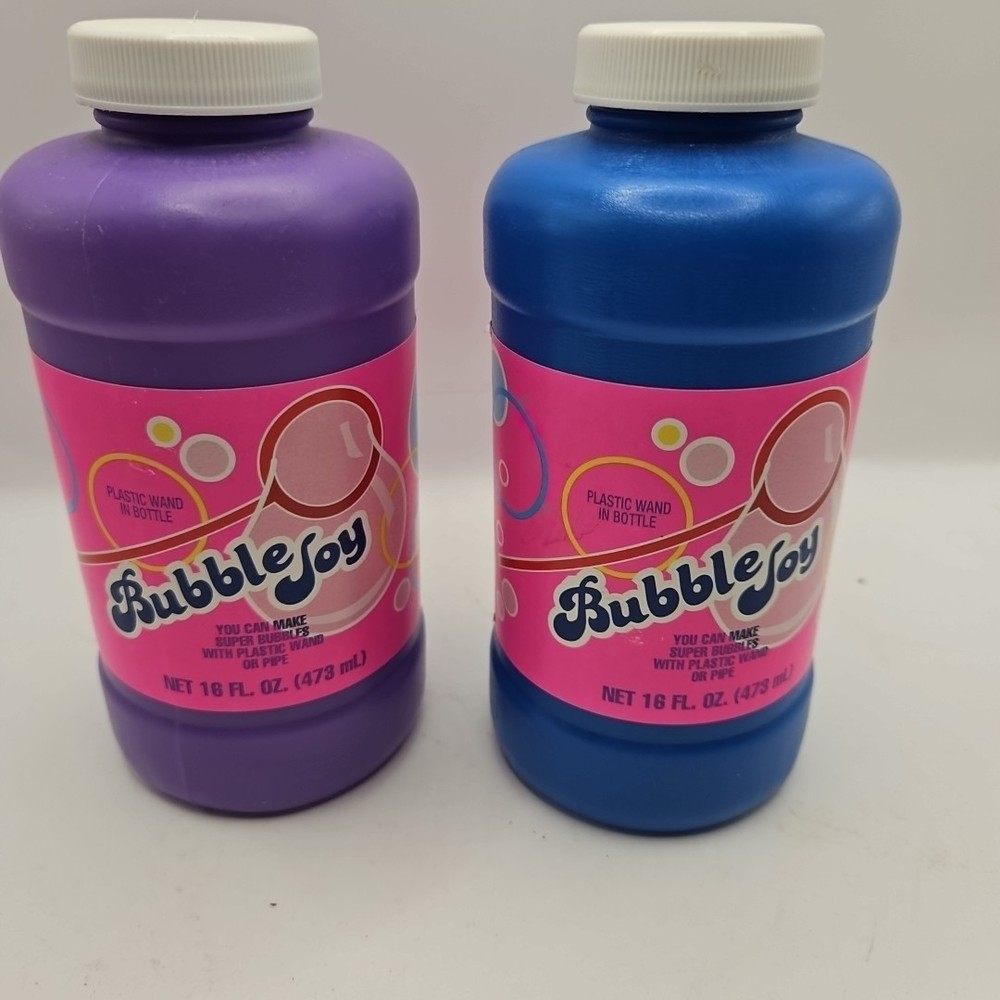 Two Vintage Bubble Joy Bubble Solution 16 Oz. Bottles W/ Plastic Wand Sealed