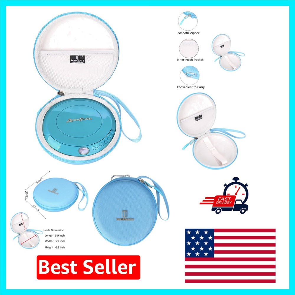 Compact EVA CD Player Carrying Case with Internal Accessory Pocket - Blue