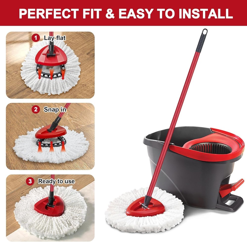 4 Pack Mop Heads Replacements for Easy Wrin Spin System, Microfiber Refills,