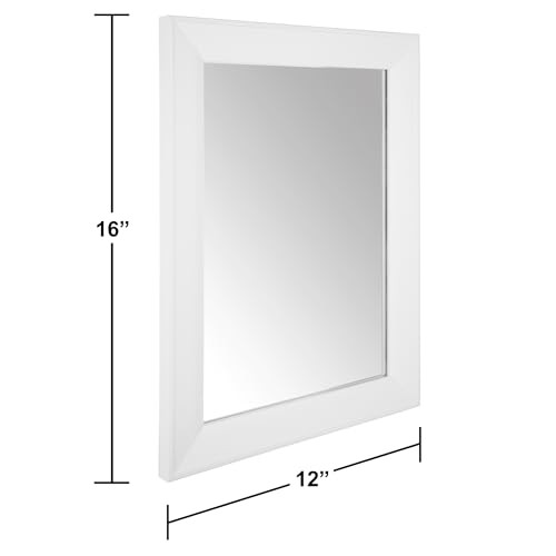 Rectangular Wall Mirror 12" x 16" Beveled Framed Mirror for 16"L x 12"W White