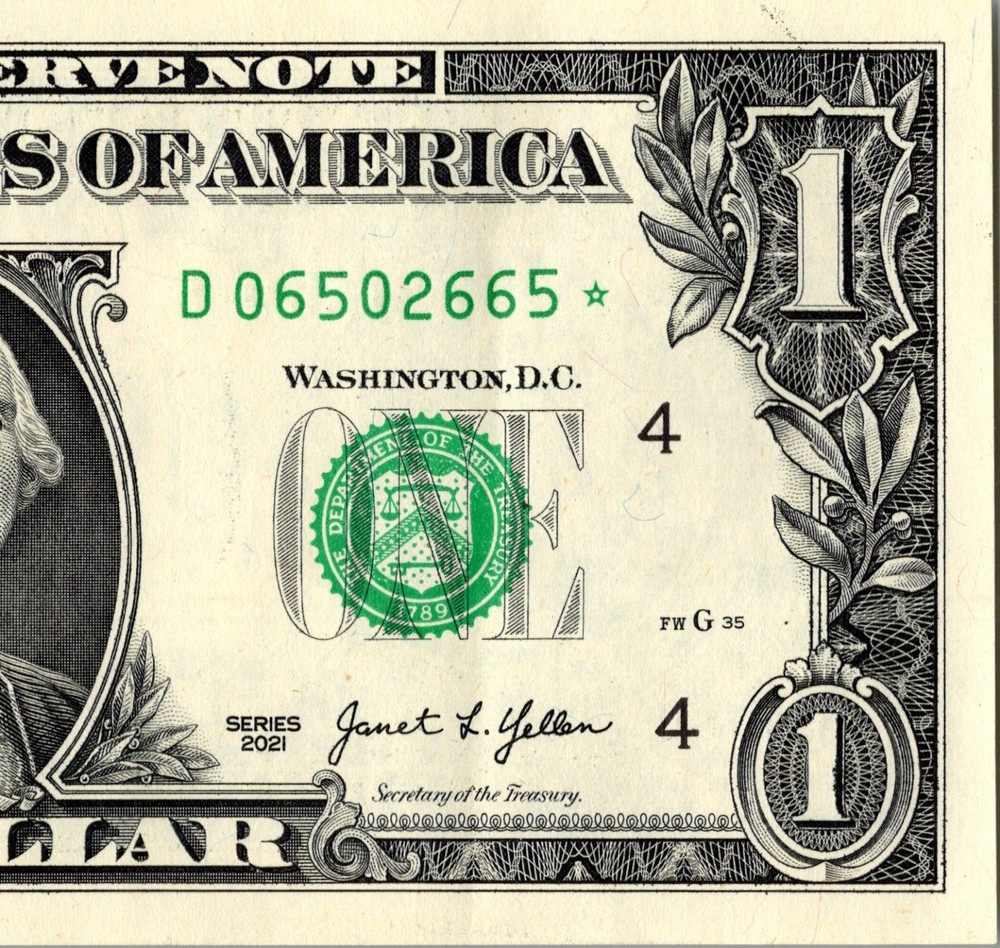 2021 D Star note 1 dollar bill Regular Run