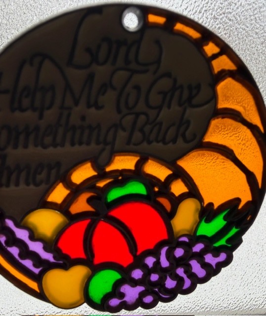 Cornucopia Stained Glass Multicolor Sun Catcher, Printed Prayer