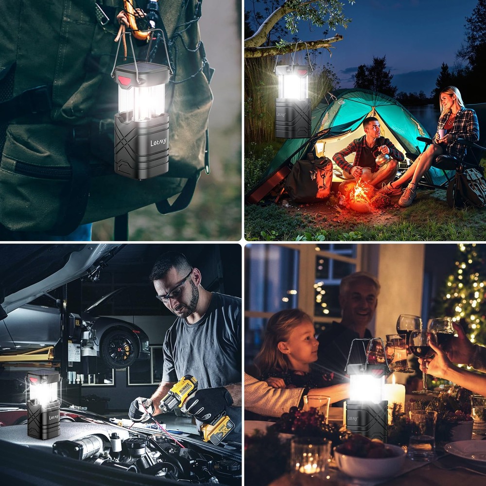 LETMY 4 Pack Camping Lantern, Rechargeable LED Lanterns, Solar Lantern 4