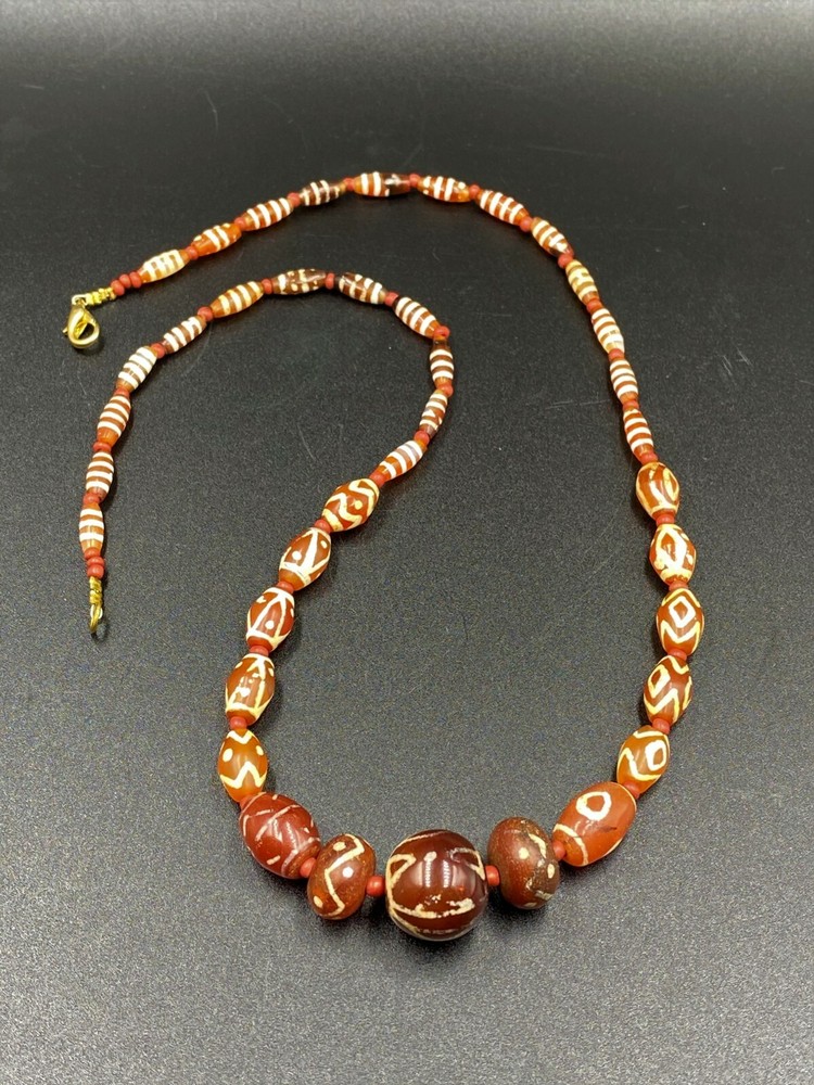 Antique Etched Carnelian Beads Necklace Mala