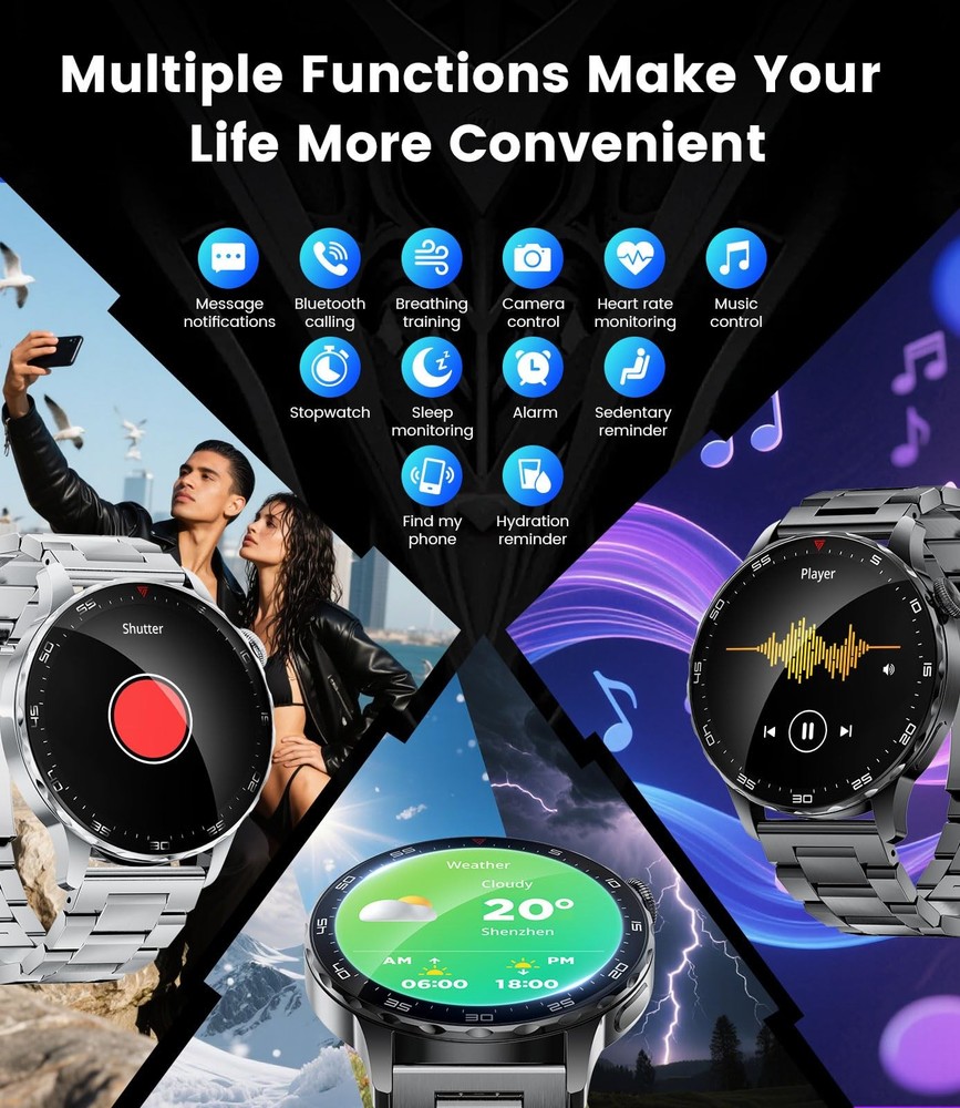 for Men with Android iOS,1.43" AMOLED Display Screen Bluetooth Calling Fitnes...