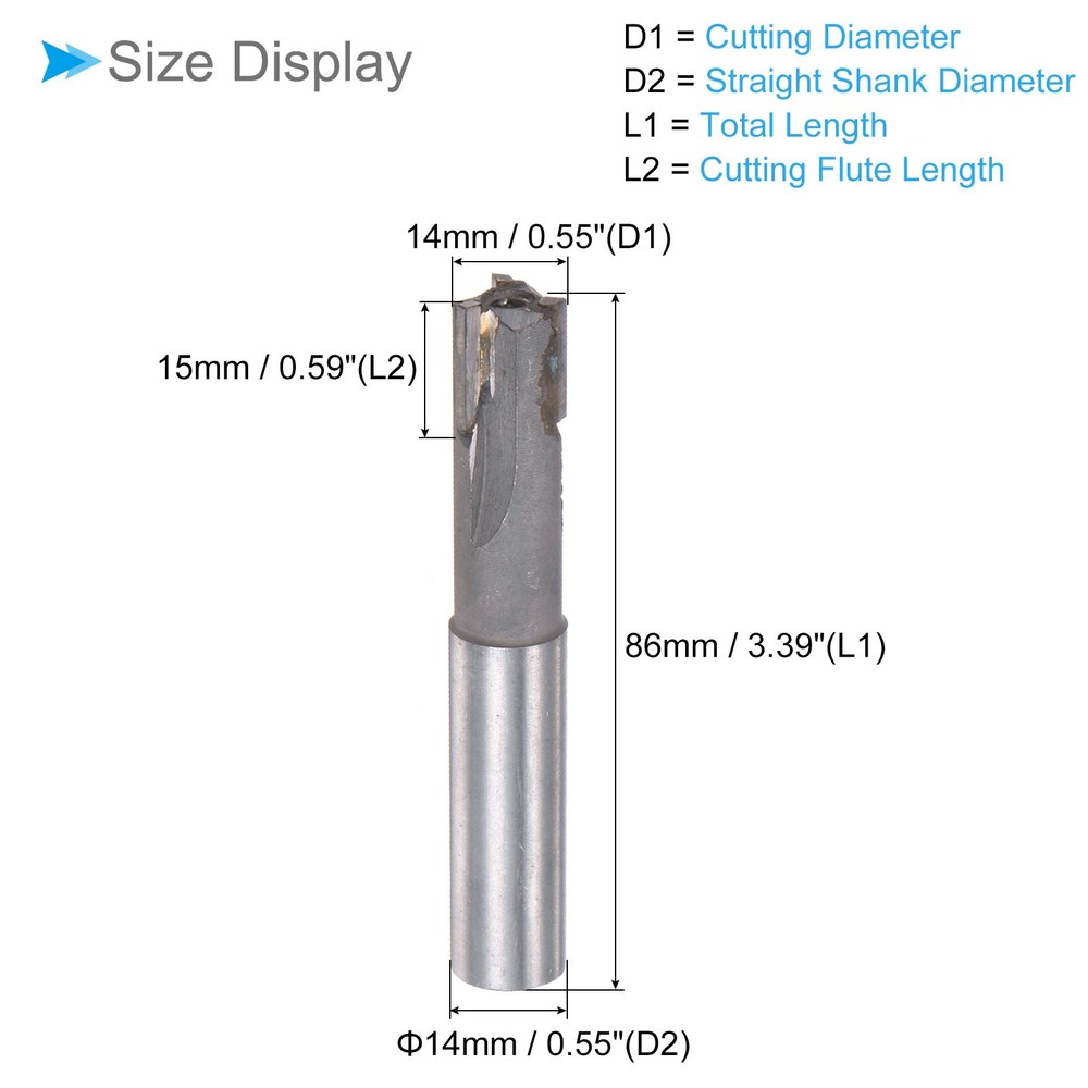 Square Nose End Mill, 3 Flute 0.55" Cutting Dia Solid Tungsten Carbide