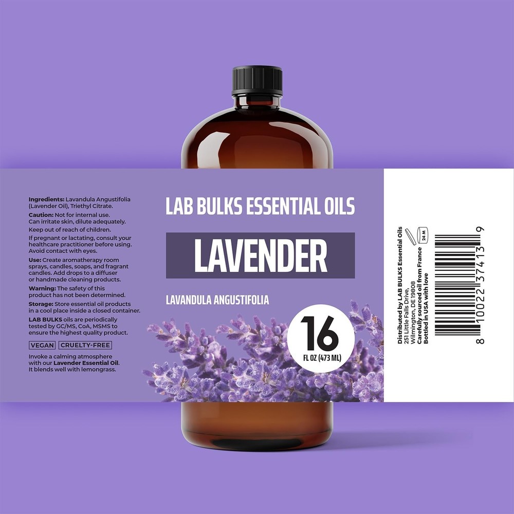 Lavender Essential Oil 16 oz Bottle for Diffusers, Candles, & Home
