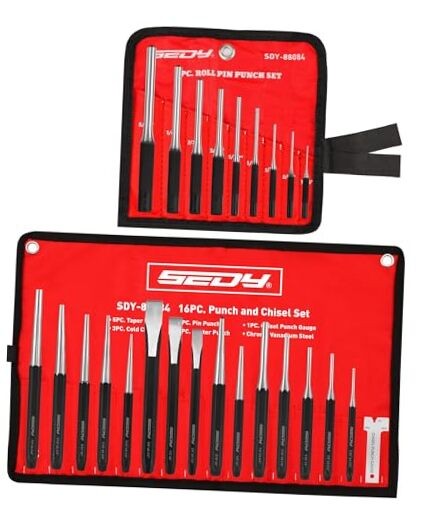 25-Piece Punch and Chisel Set with Roll Pin Punches, Includes Taper, Pin,