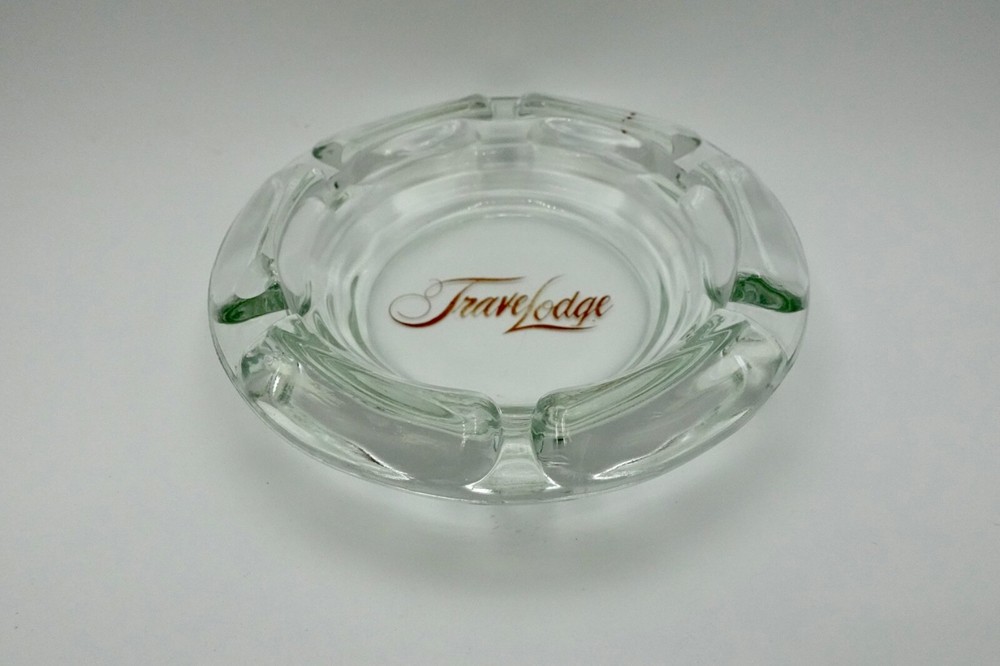 TraveLodge Glass Ashtray Script Logo - 4.5” Diameter