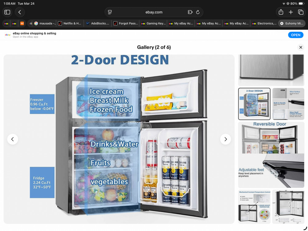 Euhomy Mini Fridge with Freezer, 3.2