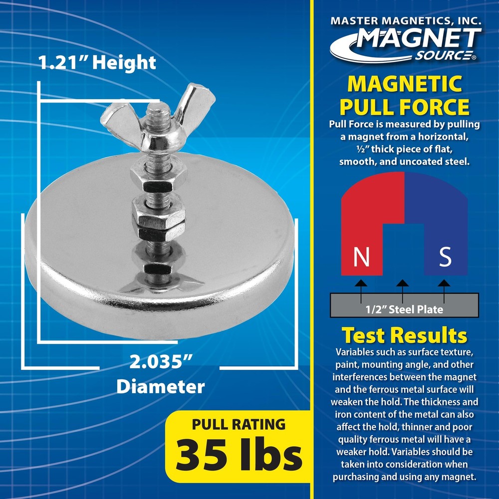 Master Magnetics Ceramic Round Base Magnet with Bolt Nuts and Wing Nut Pack -...