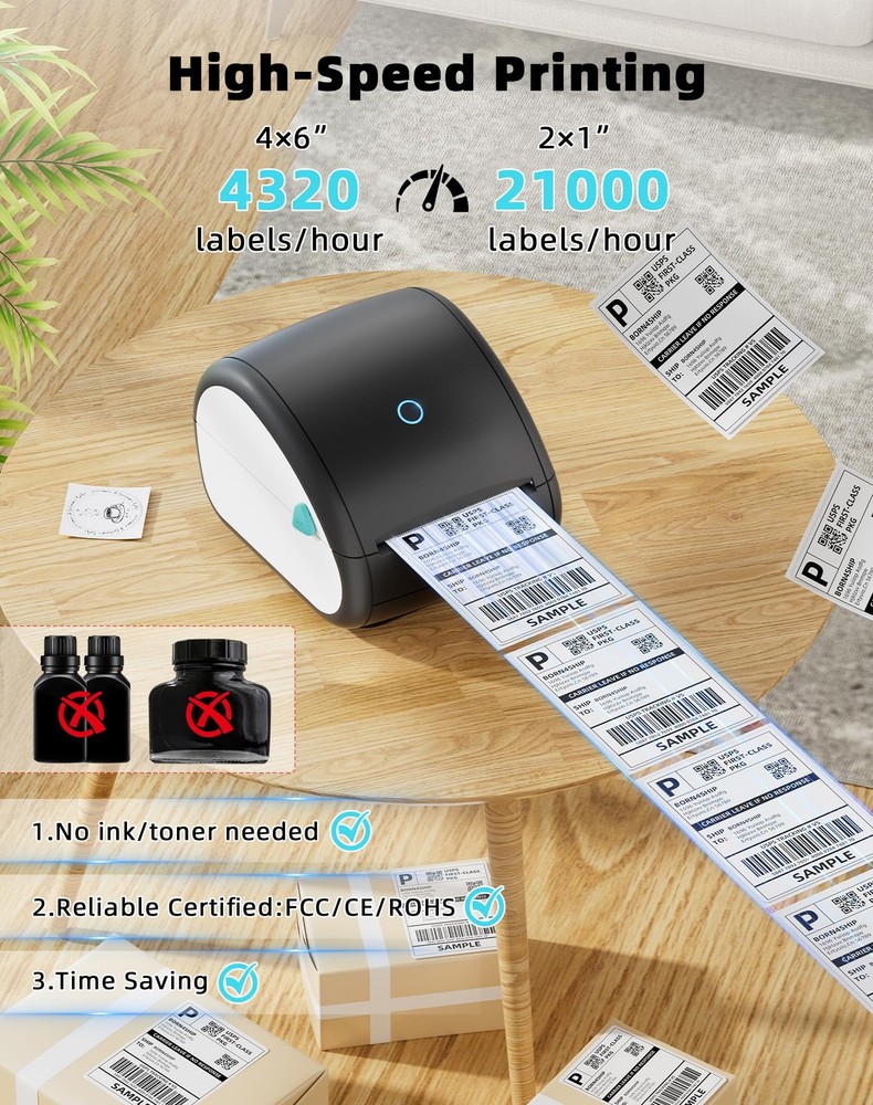 Bluetooth Thermal Label Printer, 4x6 Wireless Shipping Label Printer for Smal...