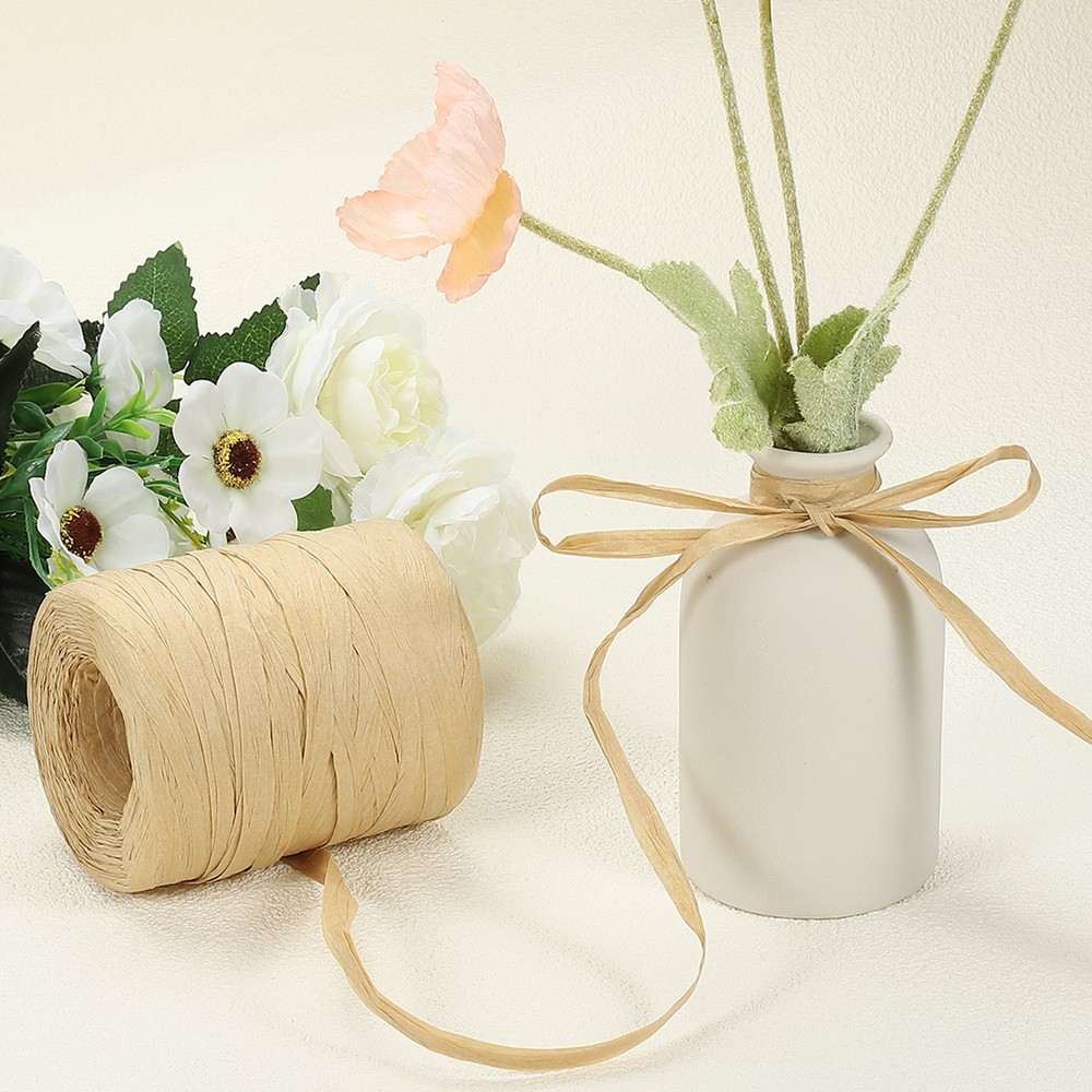 Raffia Ribbon 219 Yard, 1 Roll Natural Packing Paper Twine String, Khaki
