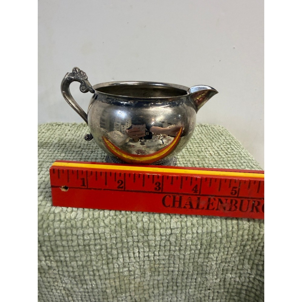 Vintage Pilgrim Silverplate Creamer Pitcher Footed Ornate Handle
