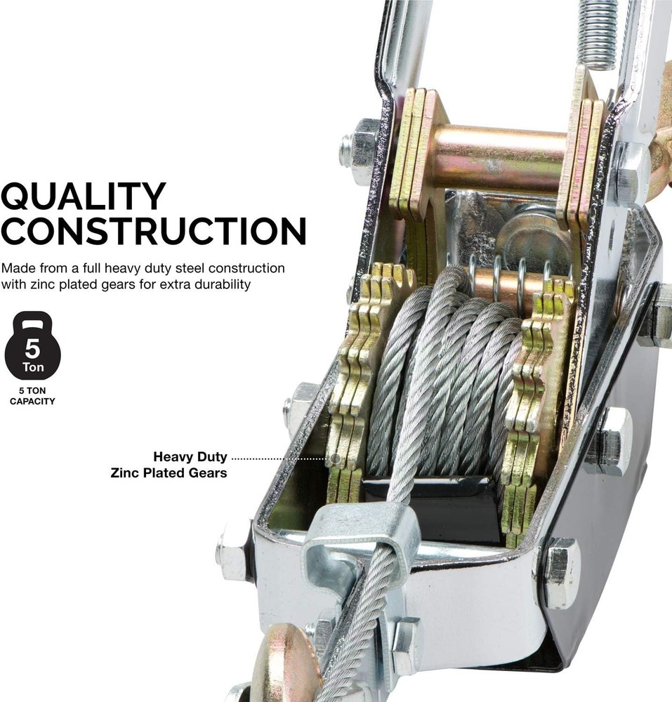 5-ton 10,000 lbs come along winch 10ft heavy duty hand cable puller