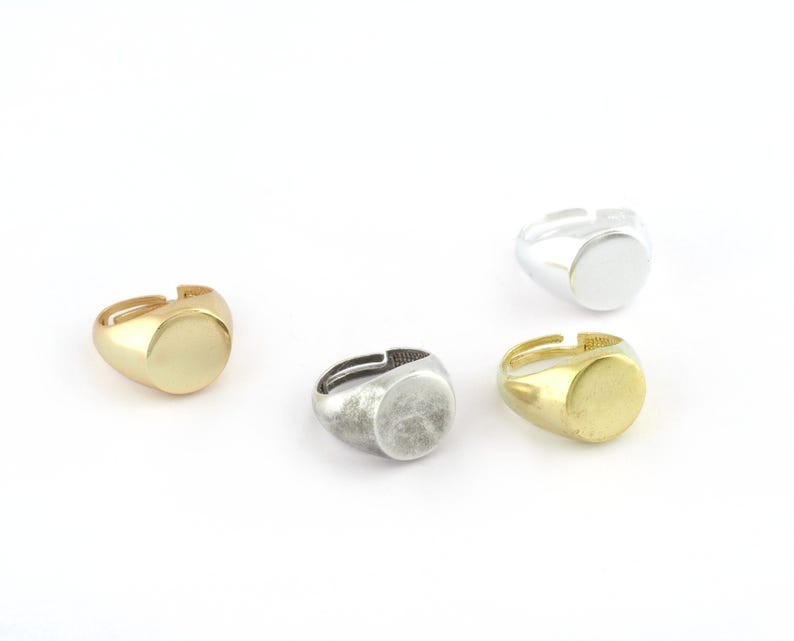 Signet Ring Blank bezel setting Adjustable Raw brass,Shiny silver-gold 4274