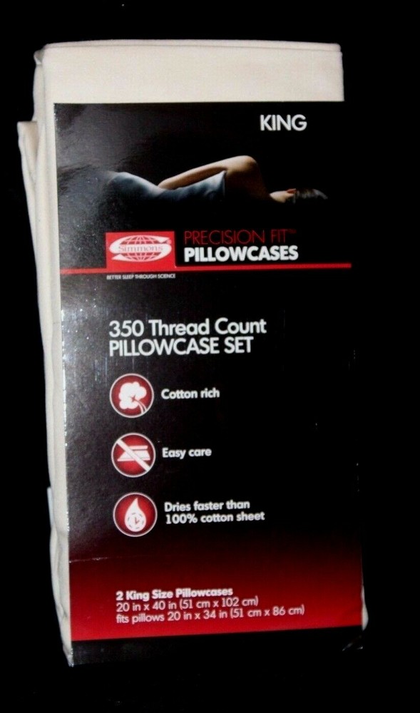 Simmons Precision Fit 350 Thread Count Pillowcase Set,2 King Pillowcases Vanilla