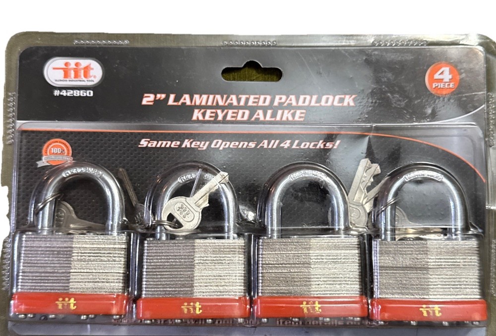 2” Laminated Padlock Keyed Alike 4 Pieces Same Let Opens All 4 Locks/8 Keys Inc.