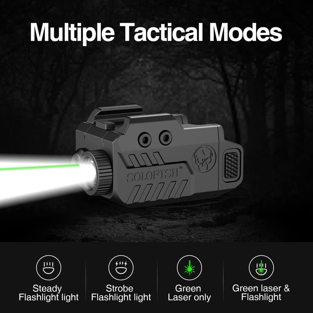 Shockproof Handgun Flashlight with Adjustable Green Laser - Perfect for Hunting