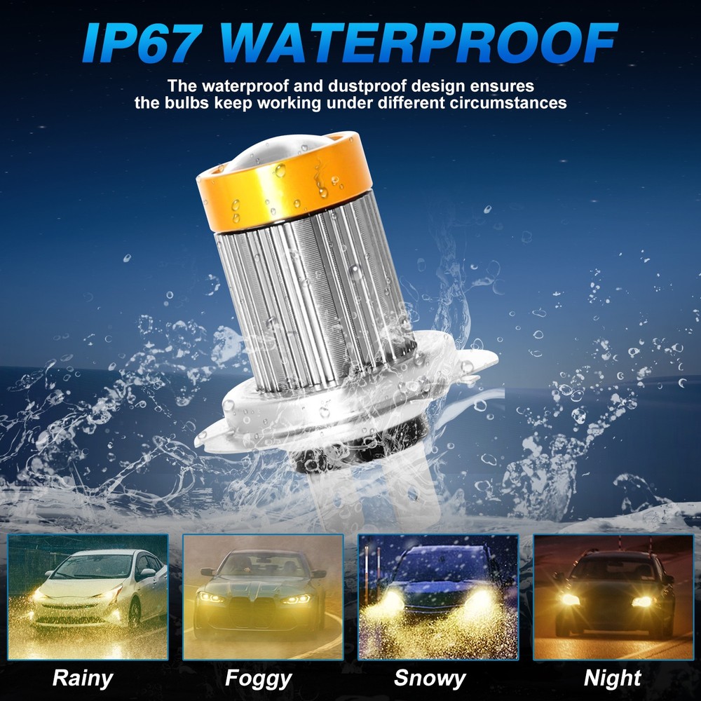 2pcs Error H7 LED Headlight Bulb Hi/Low Bulbs Beam 3000K Yellow Replacement